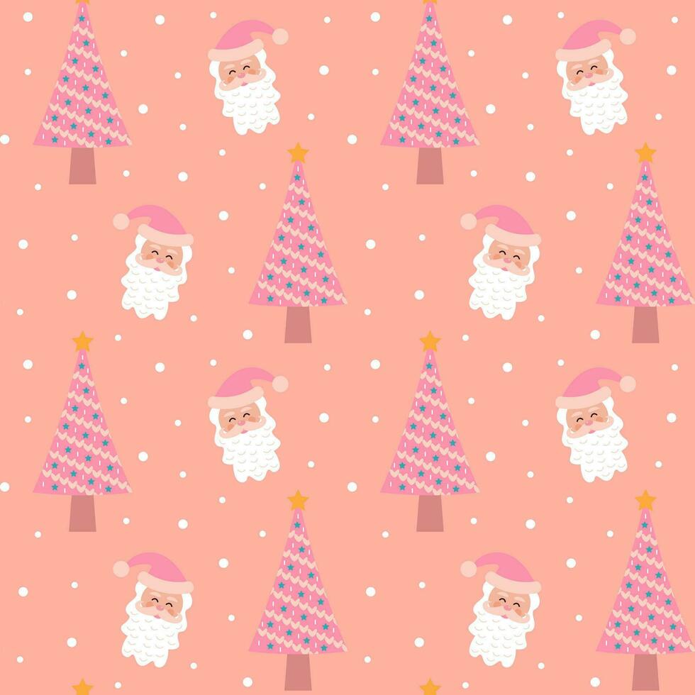 schattig roze Kerstmis boom en de kerstman claus naadloos patroon. aantrekkingskracht pastel Kerstmis afdrukken voor omhulsel of textiel. vector