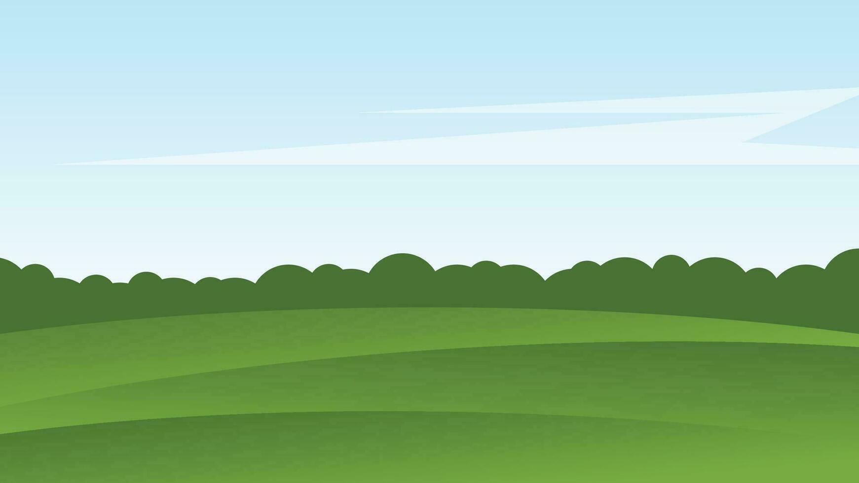 landschapsbeeldverhaalscène met groene heuvels en witte wolk in de zomer blauwe hemelachtergrond vector