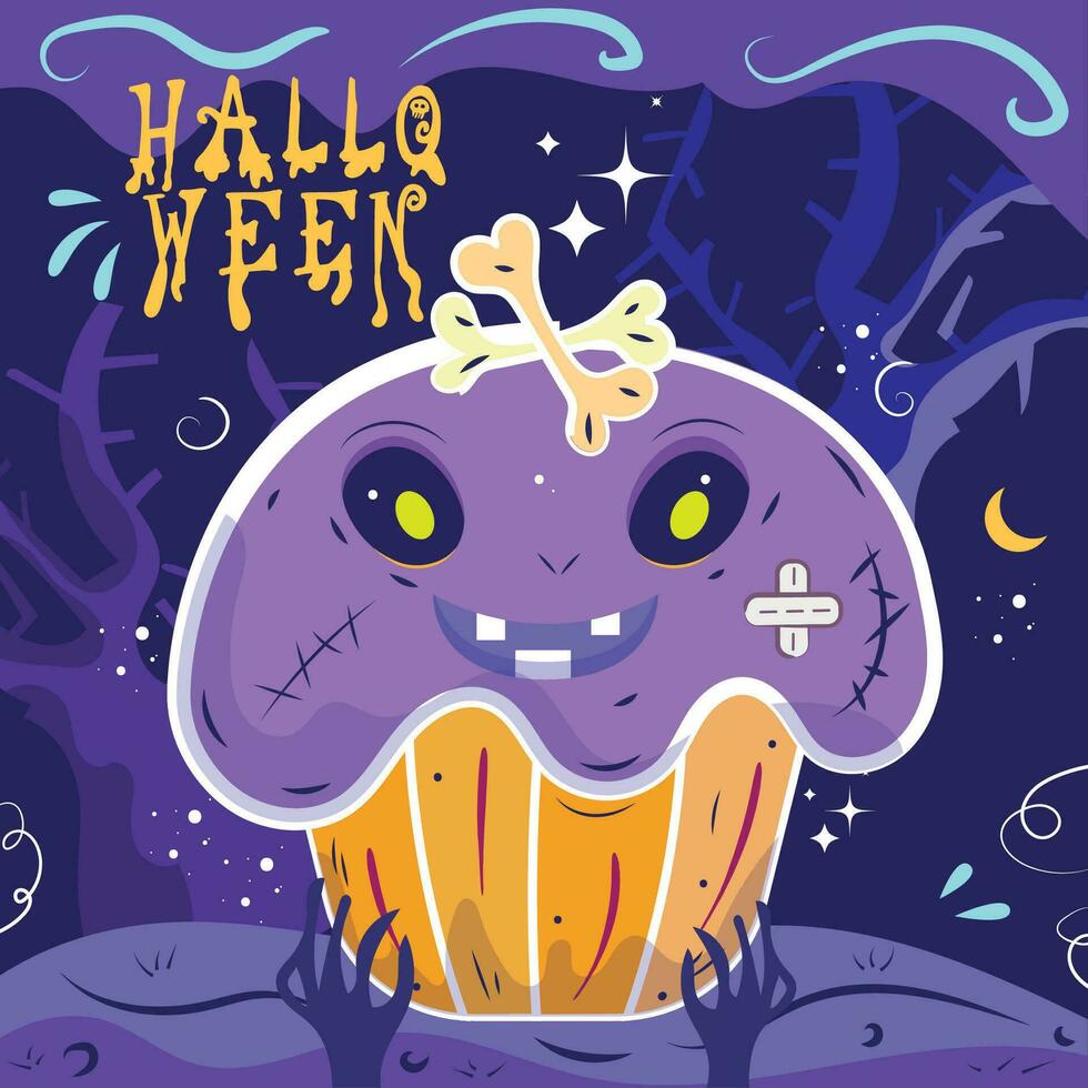 gelukkig halloween schattig zombie taart in de Woud van terreur vector