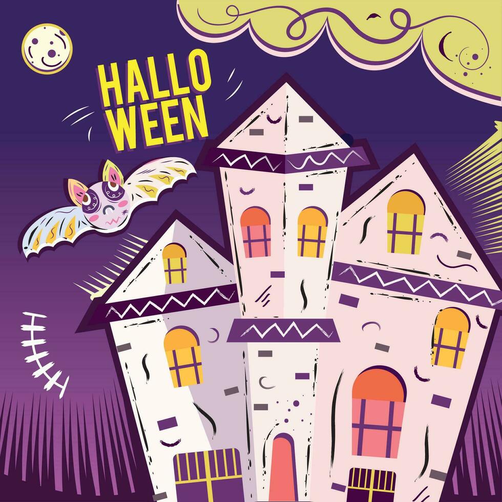 halloween kasteel met knuppel Aan poster vector