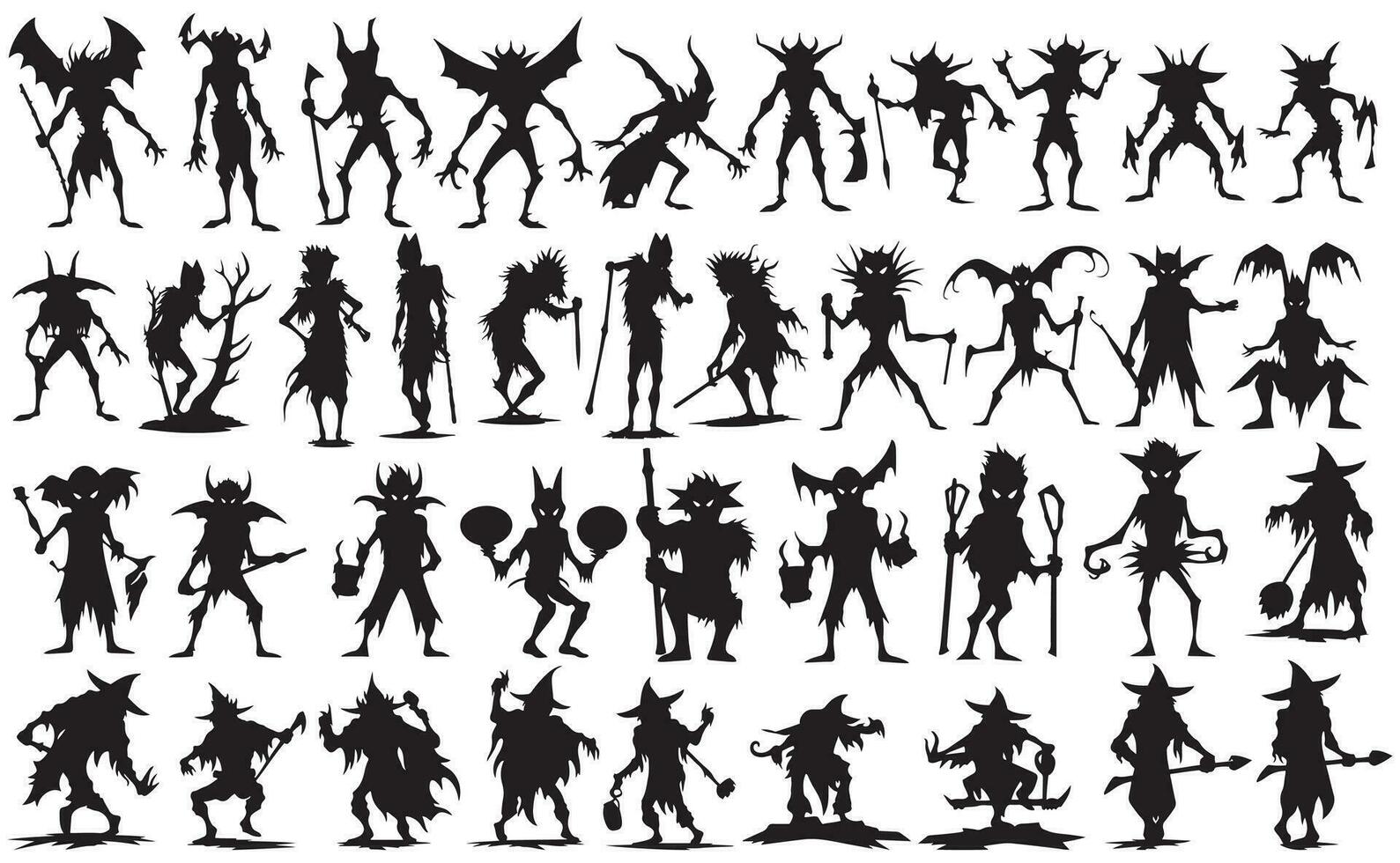 silhouet van kabouter verzameling, elementen voor halloween decoraties, reeks van kabouter monster vector