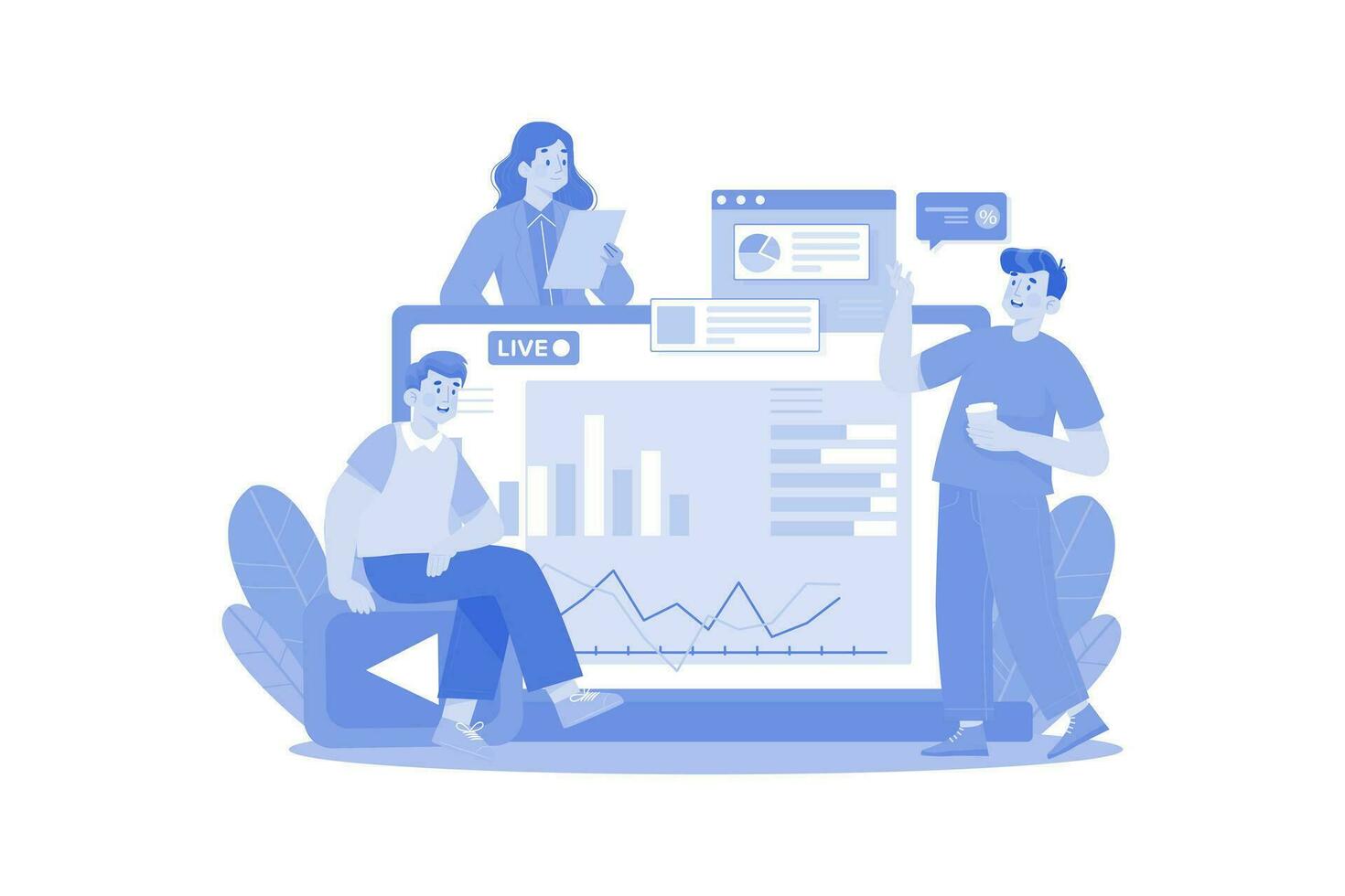 mensen aan het kijken online analytics illustratie concept. een vlak illustratie geïsoleerd Aan wit achtergrond vector