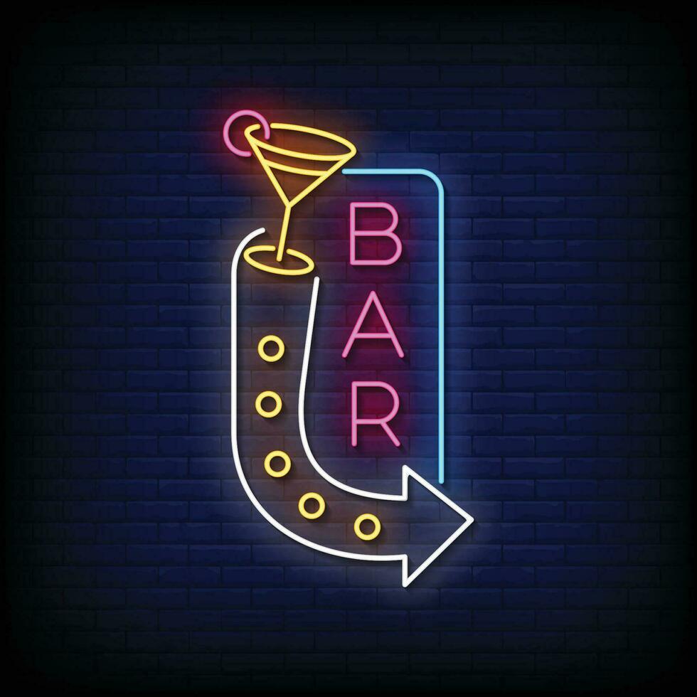 neonreclame bar met bakstenen muur achtergrond vector