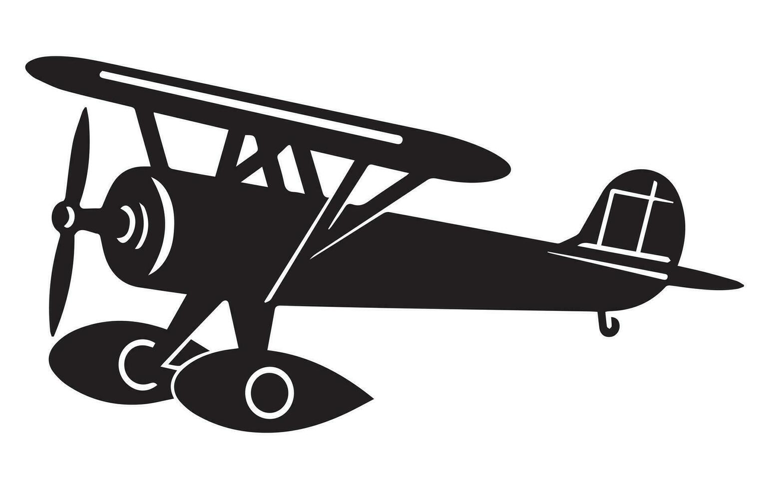 vector retro tweedekker silhouetten set.vector geïllustreerd propeller aangedreven vliegtuig