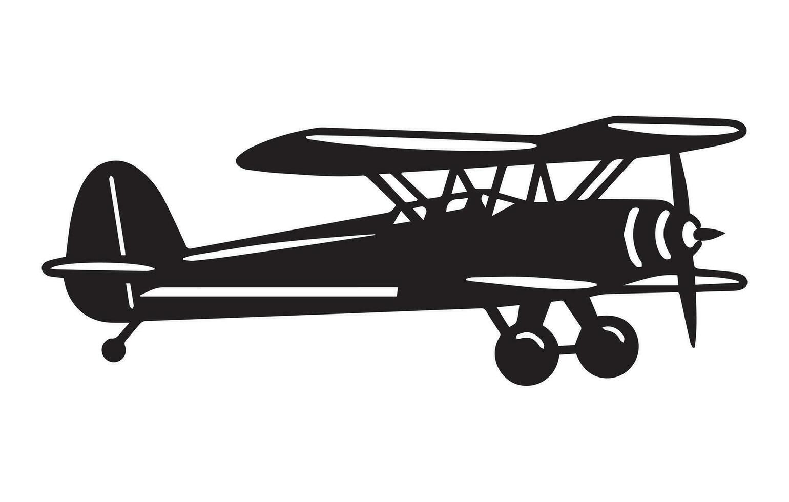 vector retro tweedekker silhouetten set.vector geïllustreerd propeller aangedreven vliegtuig