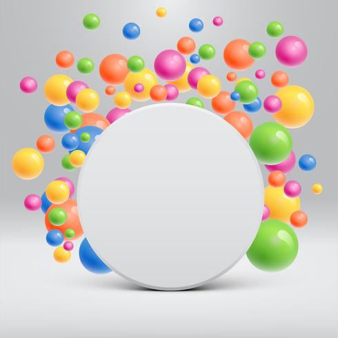 Leeg wit malplaatje met kleurrijke ballen die rond voor reclame, vectorillustratie drijven vector