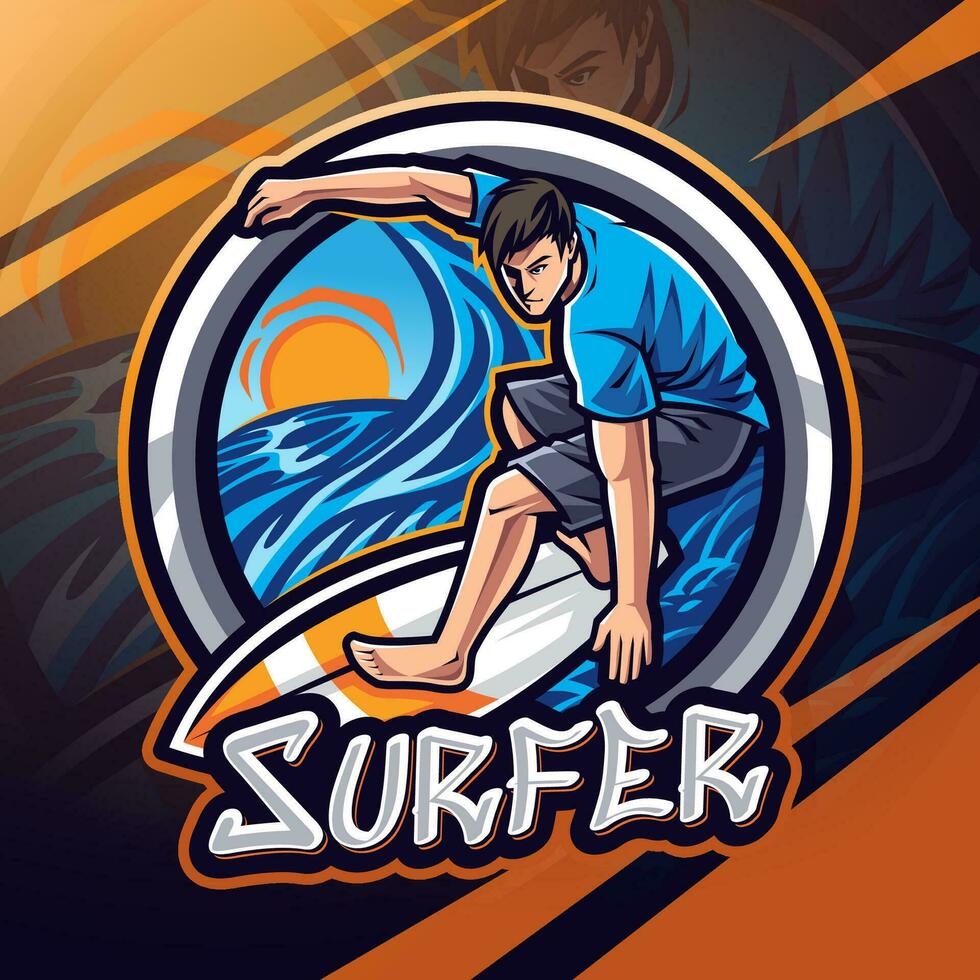 surfer esport mascotte logo ontwerp vector