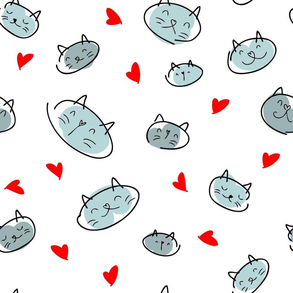 romantisch valentijn naadloos patroon van katten en harten vector