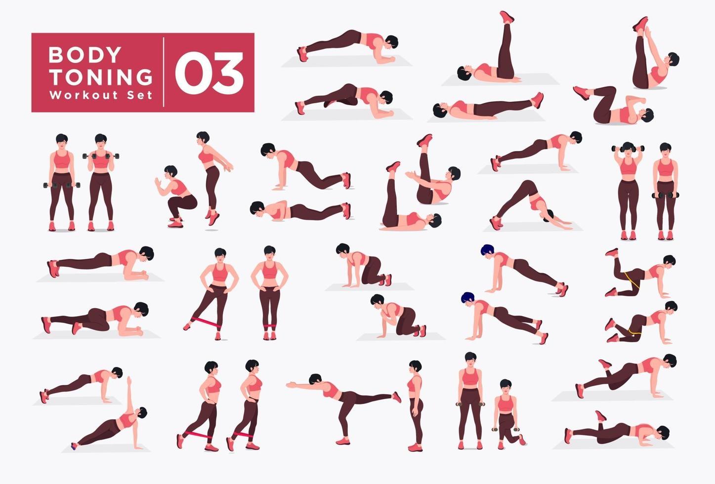 vrouwen body toning workout set. vrouwen die fitness- en yoga-oefeningen doen. vector