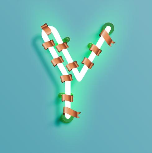 Neondoopvont van een fontset met de pijnboom van de Kerstmisdecoratie, vectorillustratie vector