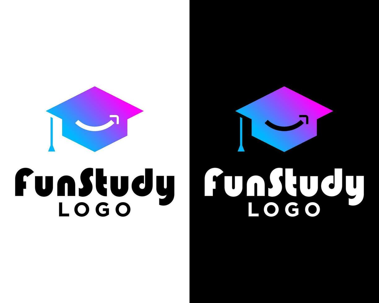 onderwijs Universiteit academisch hoed en glimlach logo ontwerp. vector