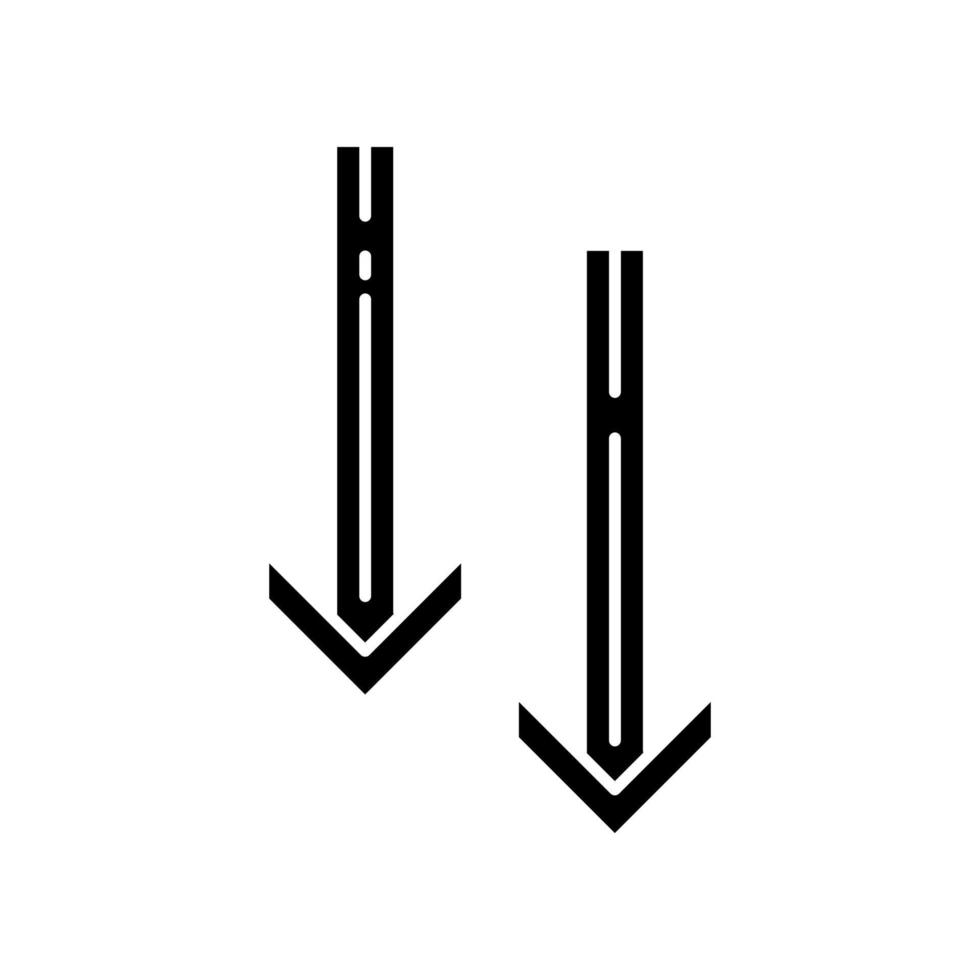 naar beneden pijlpunten zwarte glyph-pictogram vector