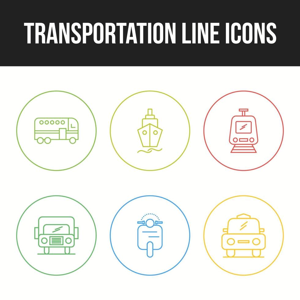 mooie transport unieke lijn 6 pictogrammen set vector