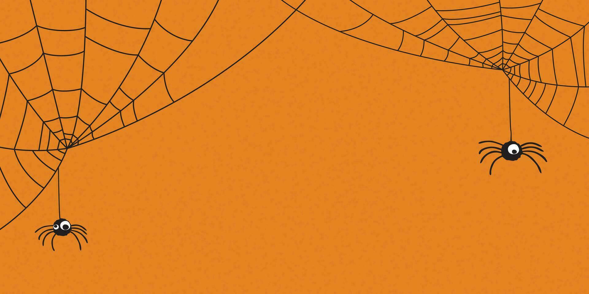 grappig spinnen met spin web tekening lijn kinderachtig stijl vector illustratie hebben blanco ruimte. gelukkig halloween groet kaart sjabloon.