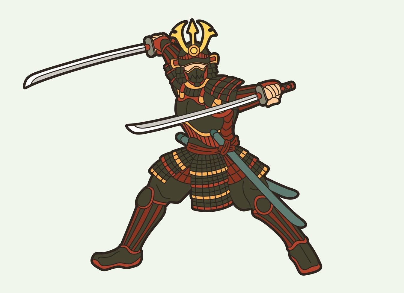 cartoon samurai krijger met wapenactie vector