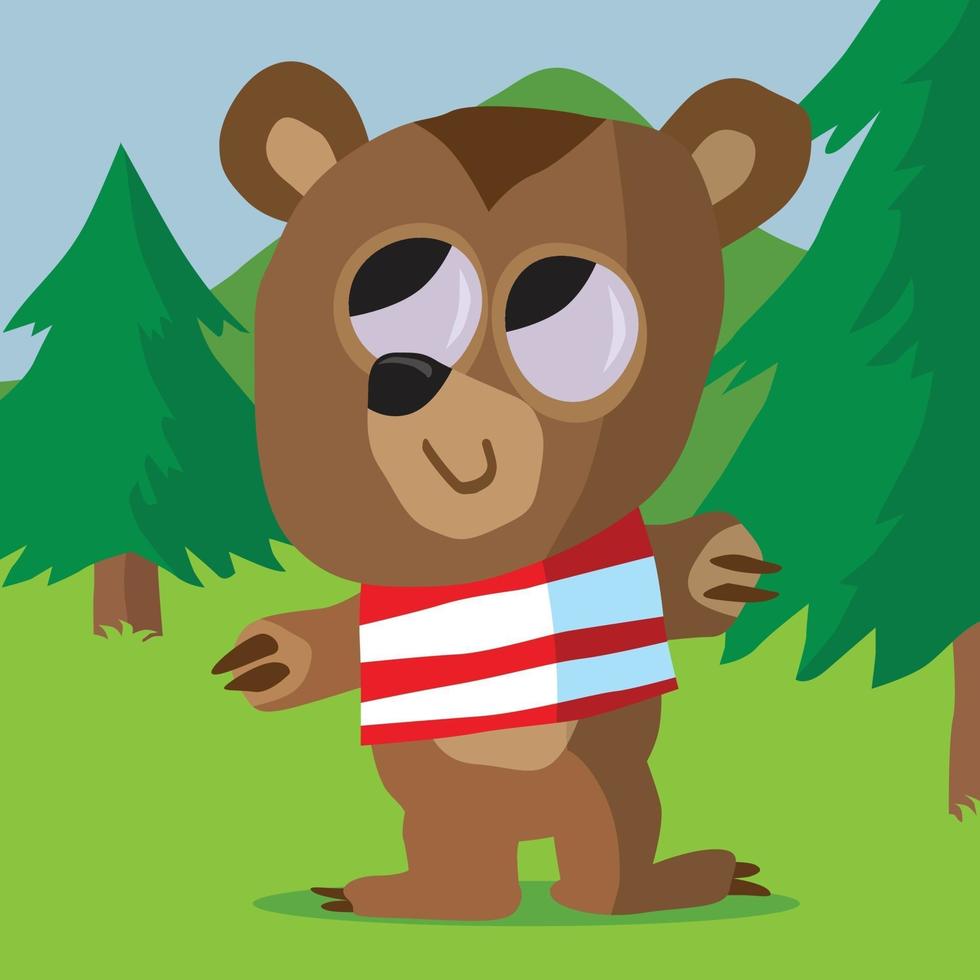 een vrolijke beer in het bos met een gestreept t-shirt vector