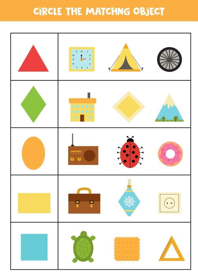 werkblad voor het leren van geometrische vormen. bijpassende objecten. vector