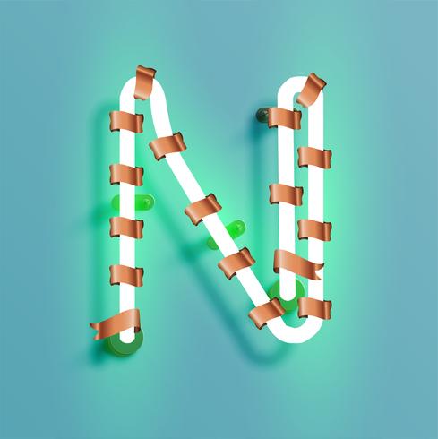 Neondoopvont van een fontset met de pijnboom van de Kerstmisdecoratie, vectorillustratie vector