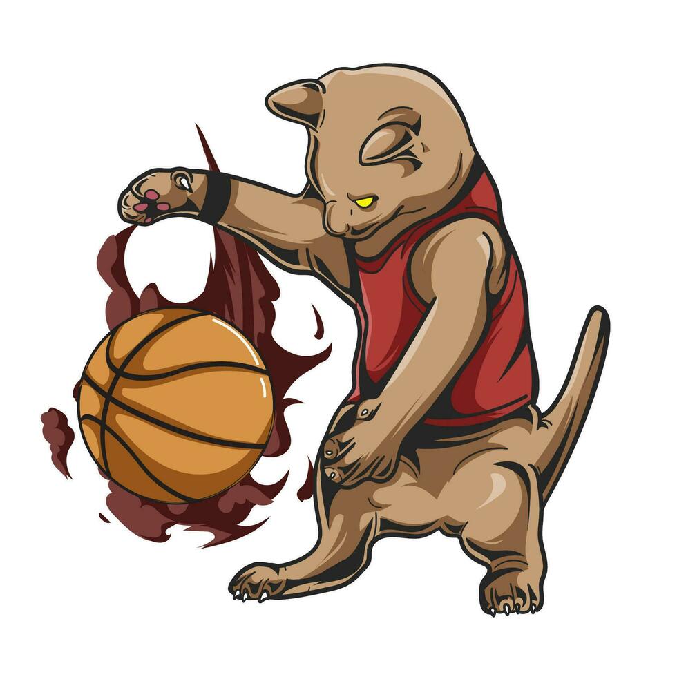 bruin kat Speel basketbal sport tekenfilm vector