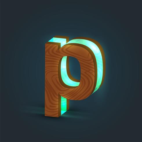 3D, realistisch, glas en houten karakter van een lettertype, vector