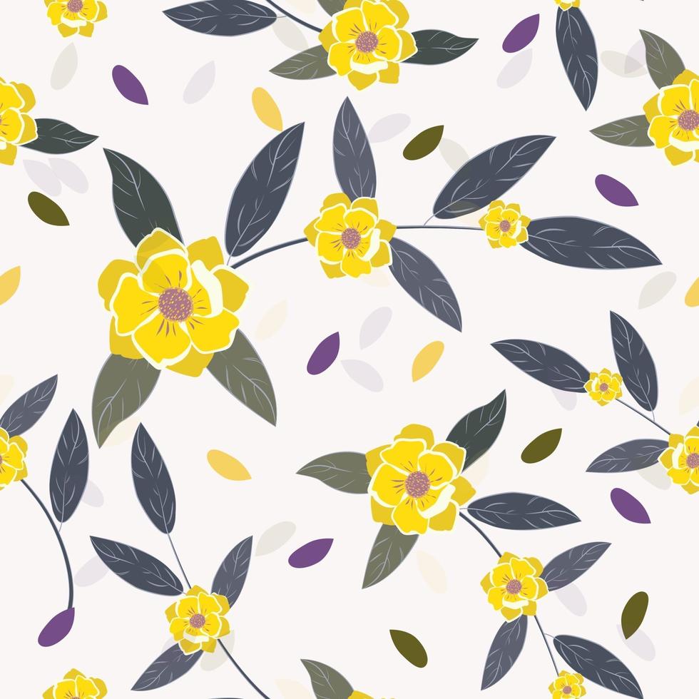 schattige vintage handgetekende gele bloemenpatroon naadloze achtergrond vector