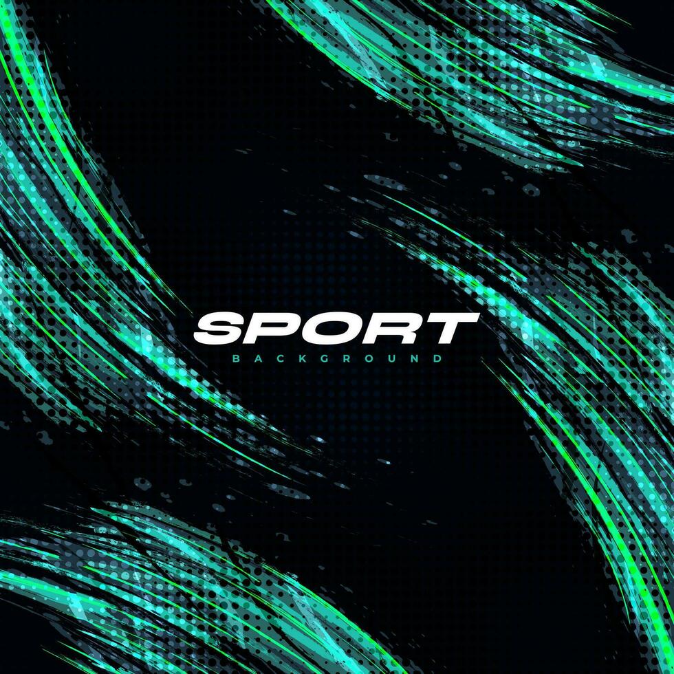 groen en blauw borstel illustratie met halftone effect geïsoleerd Aan zwart achtergrond. sport achtergrond met grunge stijl. krassen en structuur elementen voor ontwerp vector