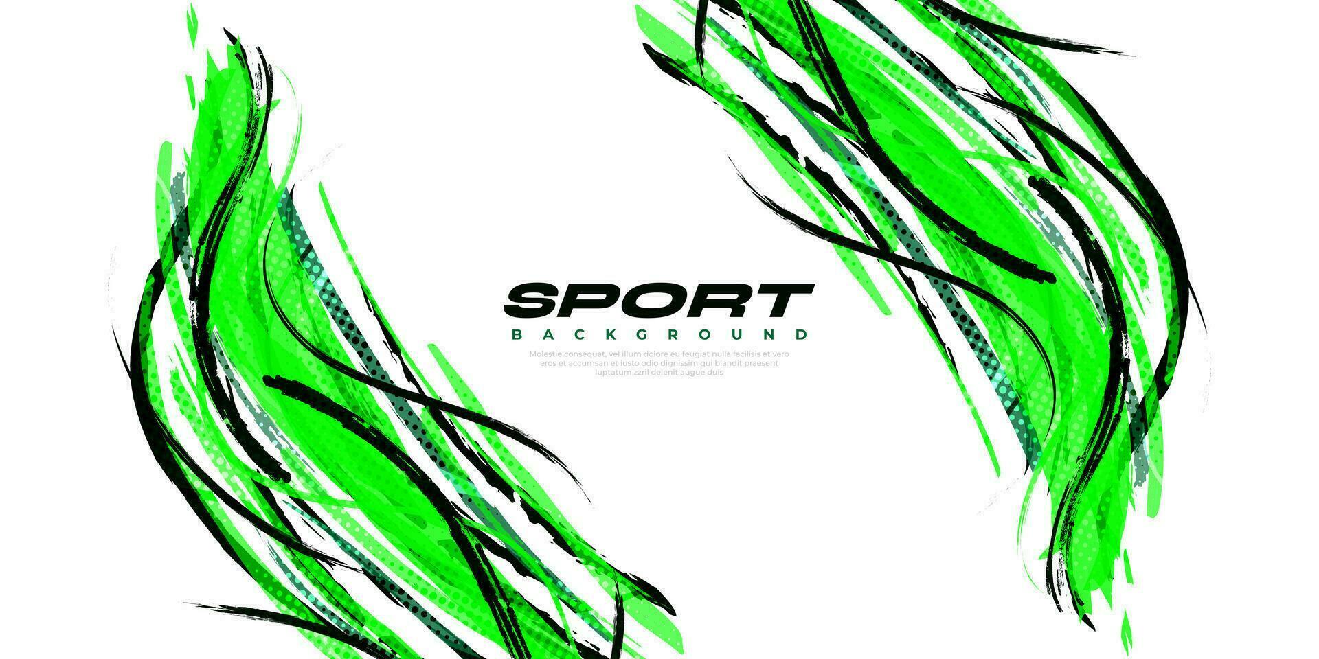 abstract zwart en groen borstel achtergrond met sportief stijl en halftone effect. borstel beroerte illustratie voor banier, poster, of sport- achtergrond vector