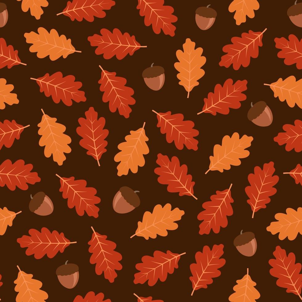 herfst naadloos patroon met eikenbladeren en eikels vector