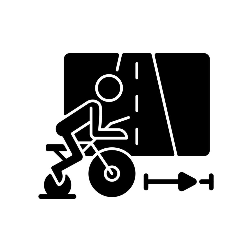 virtueel fietsen app zwart glyph-pictogram. vector