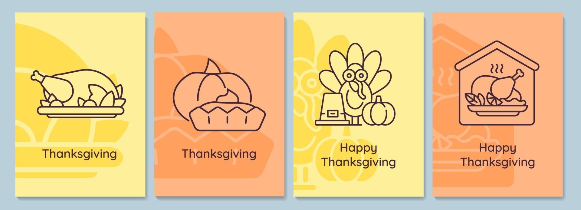 Thanksgiving vakantie ansichtkaarten met lineaire glyph icon set vector