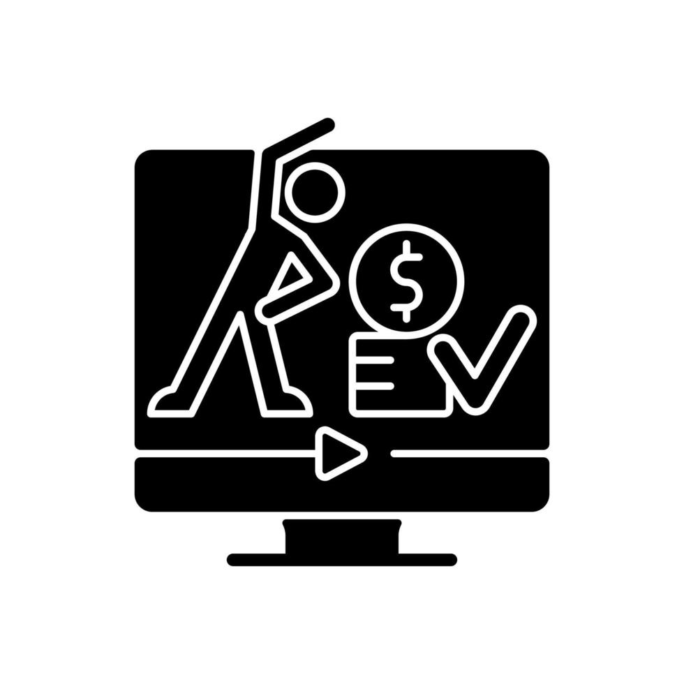 online fitnesstraining abonnement zwart glyph-pictogram. vector