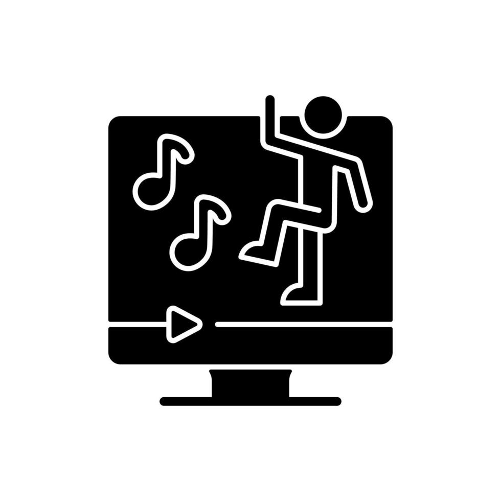 online danstraining zwart glyph-pictogram. vector