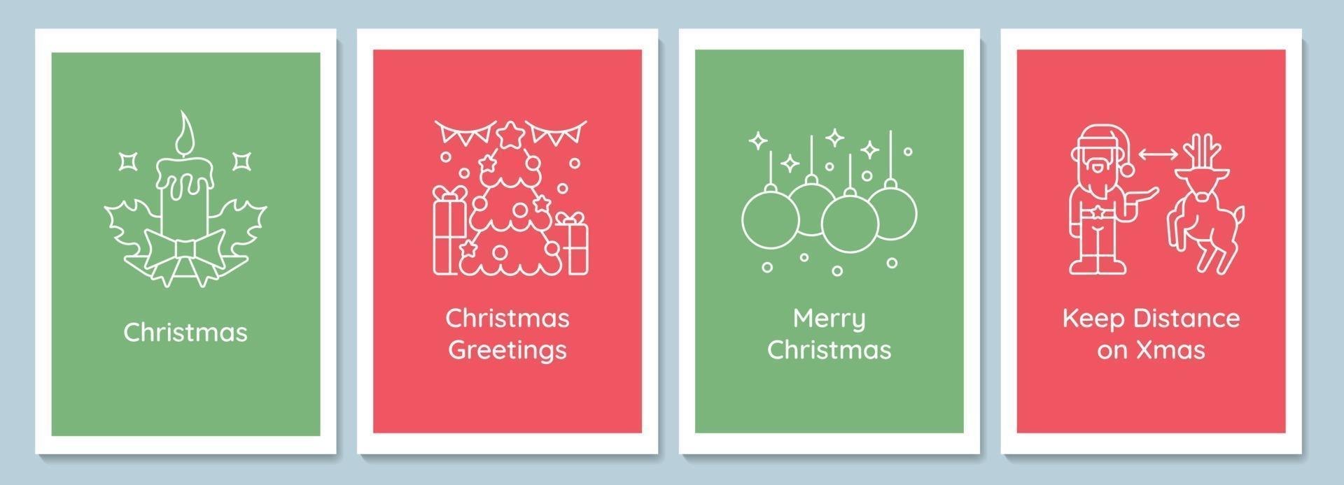 het vieren van kersttradities ansichtkaarten met lineaire glyph icon set vector