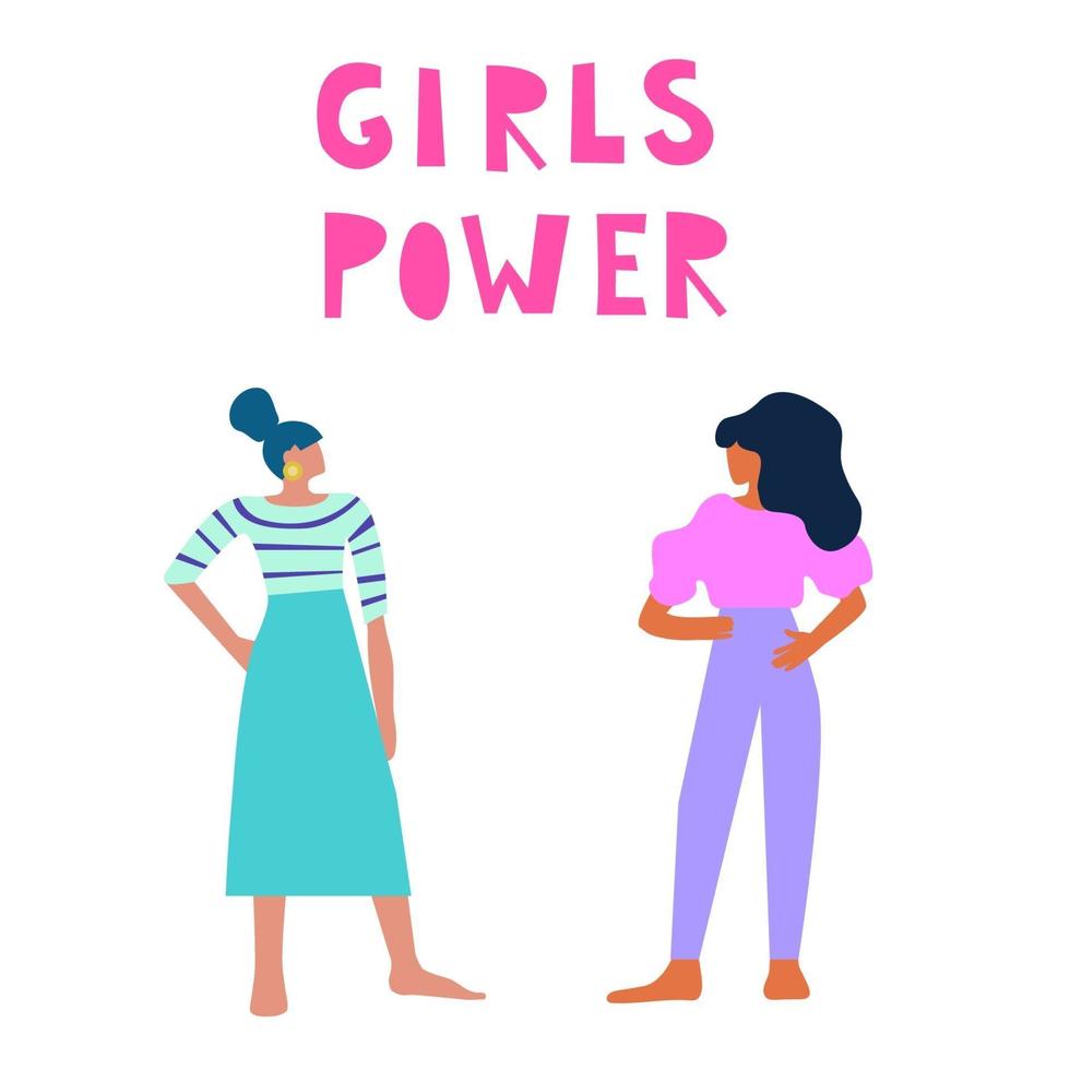 doodle vrouw karakter. girl power, empowerment, diversiteitsthema vector