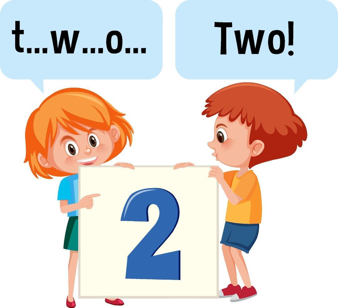 stripfiguur van twee kinderen die de nummer twee spellen vector