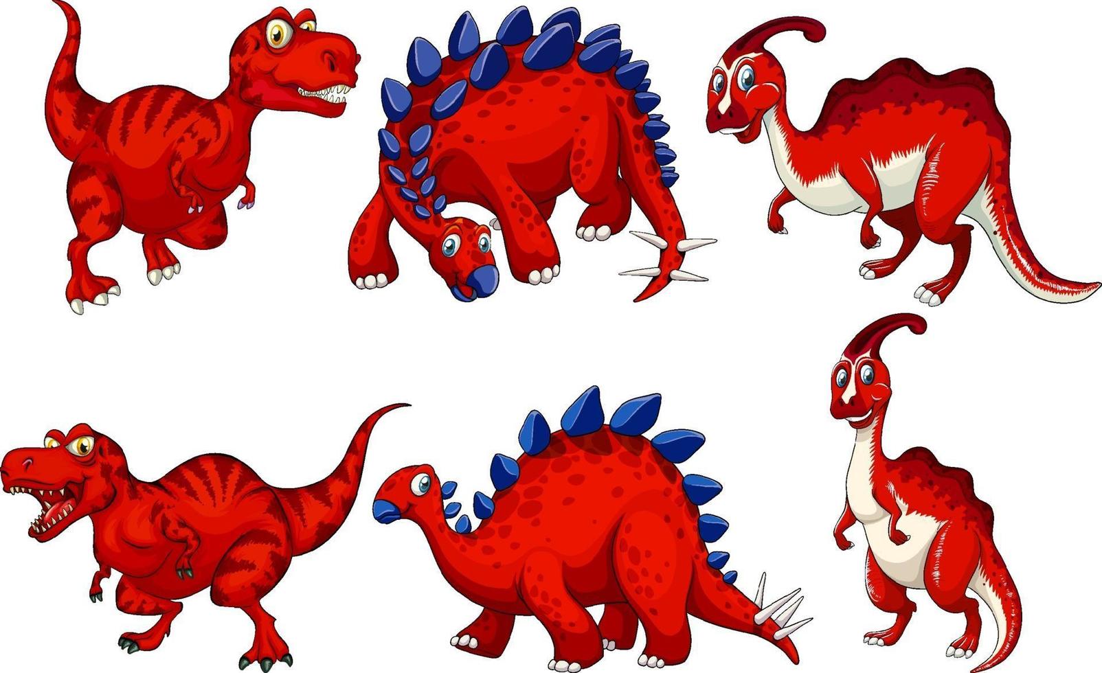 set van rode dinosaurus stripfiguur vector