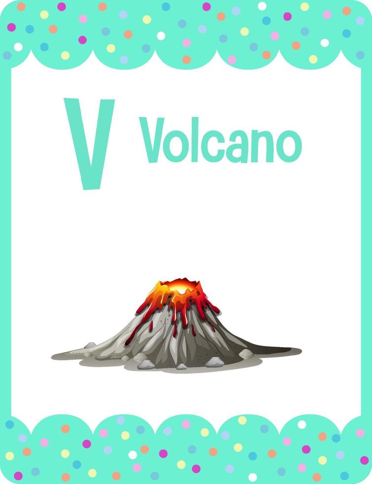 alfabet flashcard met letter v voor vulkaan vector