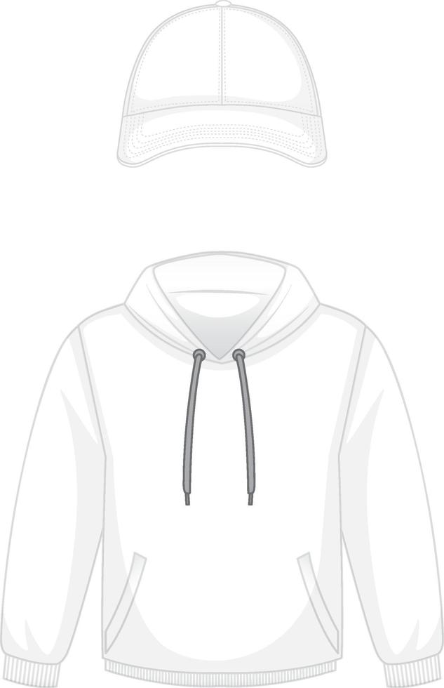 voorkant van basic witte hoodie en pet geïsoleerd vector
