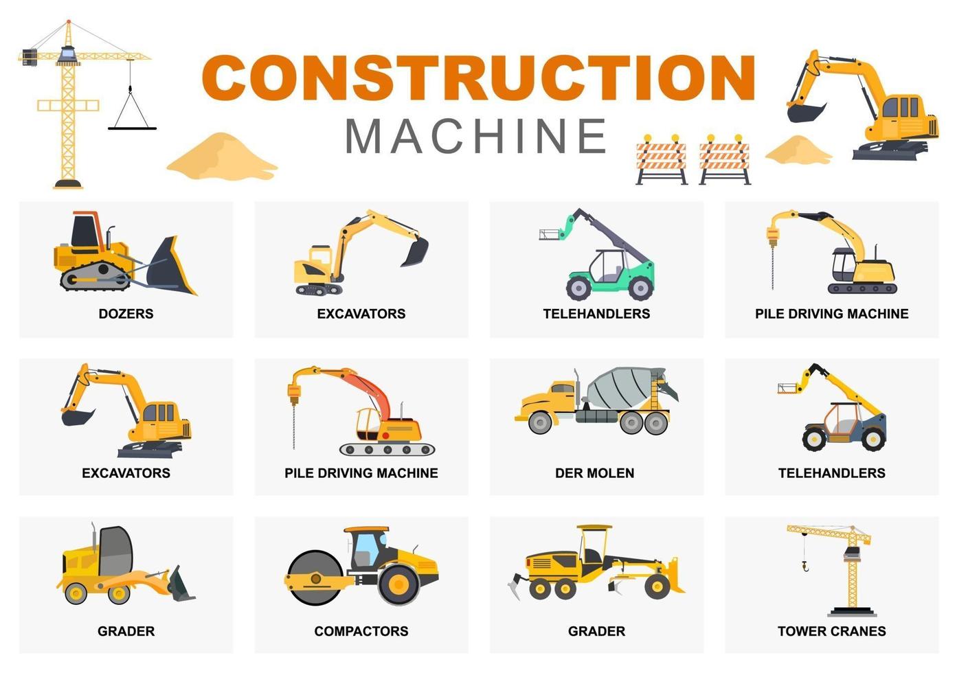 set bouwmachine van onroerend goed vectorillustratie vector