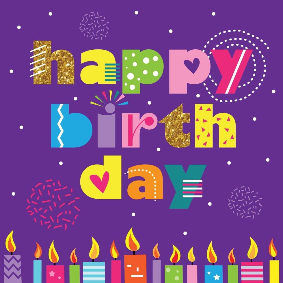 gelukkige verjaardagstekst met kleurrijke kaarsen vector