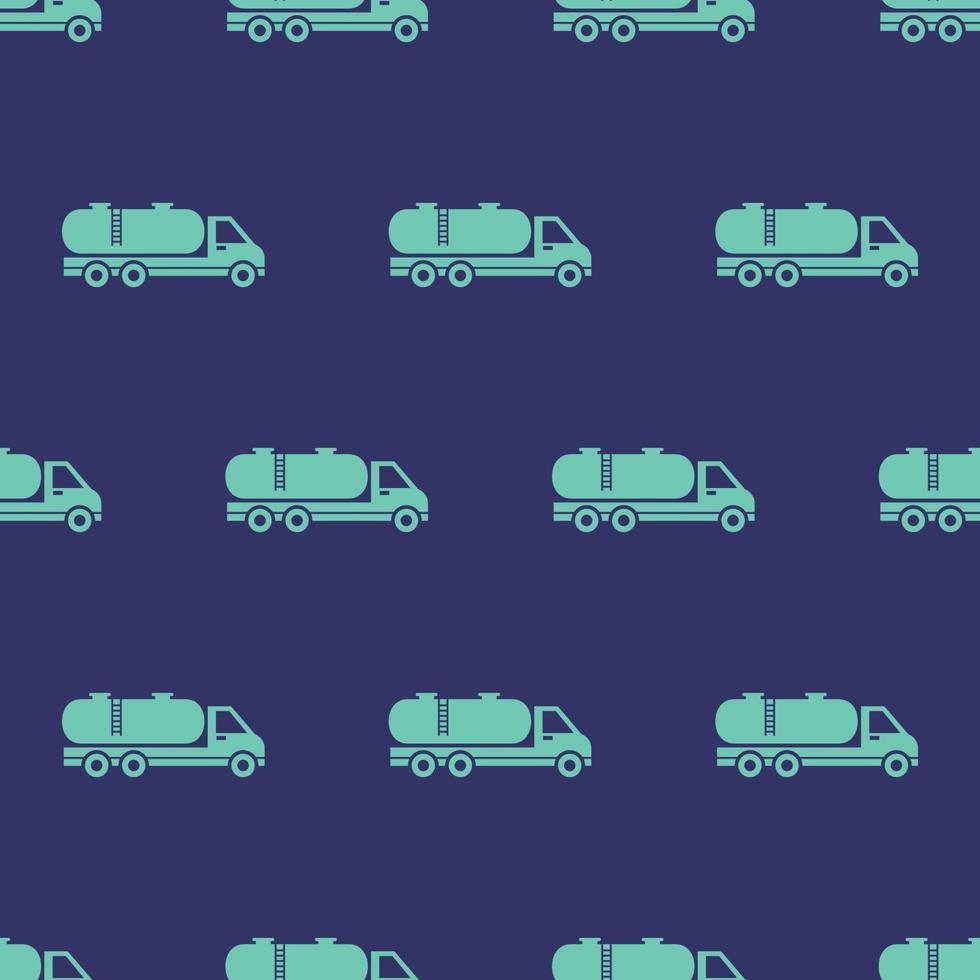 naadloos patroon tweekleurig olievrachtwagenpictogram met donkerblauwe achtergrond vector