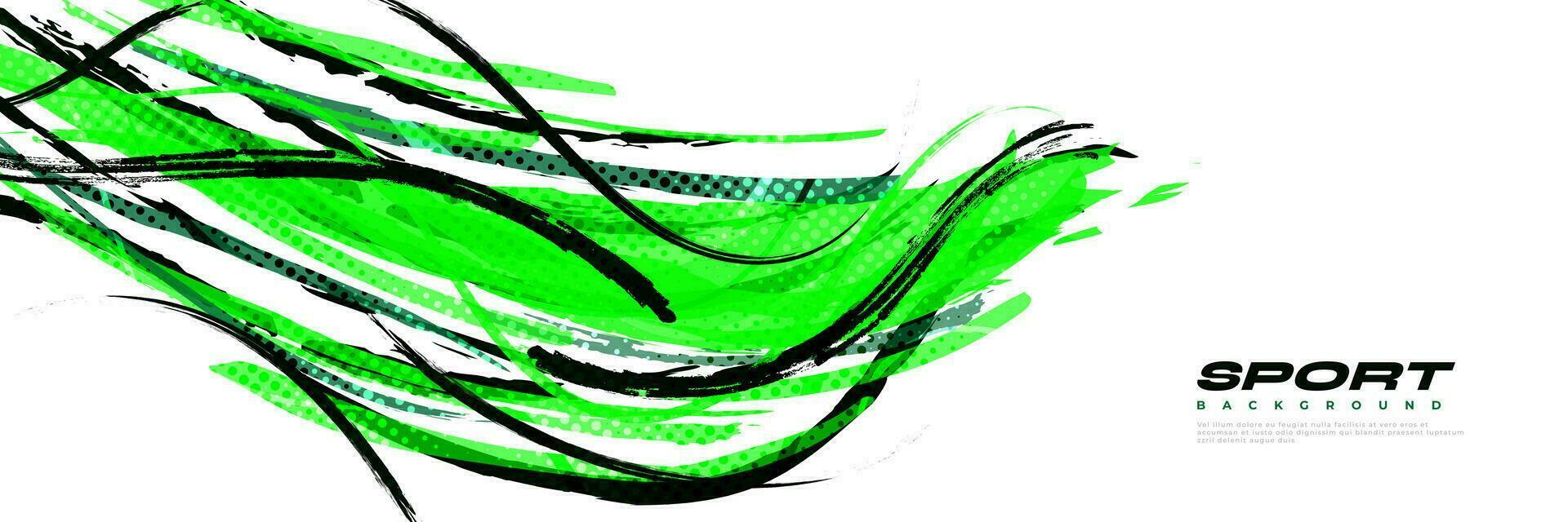 abstract zwart en groen borstel achtergrond met sportief stijl en halftone effect. borstel beroerte illustratie voor banier, poster, of sport- achtergrond vector