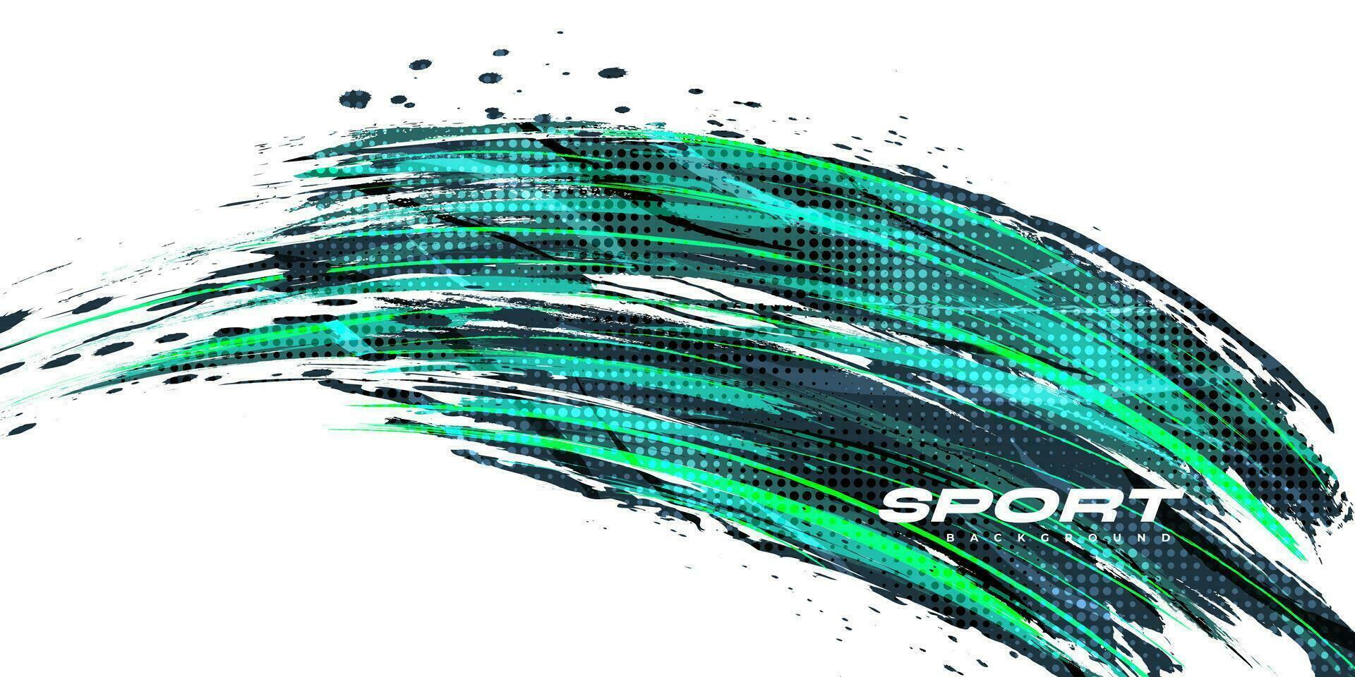 groen en blauw borstel illustratie met halftone effect geïsoleerd Aan wit achtergrond. sport achtergrond met grunge stijl. krassen en structuur elementen voor ontwerp vector