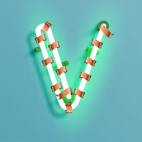 Neondoopvont van een fontset met de pijnboom van de Kerstmisdecoratie, vectorillustratie vector