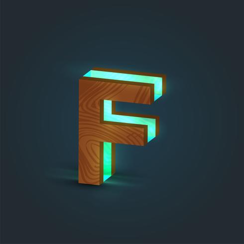 3D, realistisch, glas en houten karakter van een lettertype, vector