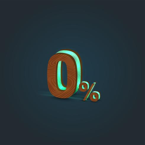 &#39;0%&#39; - Realistische illustratie van een woord gemaakt door hout en gloeiend glas, vector