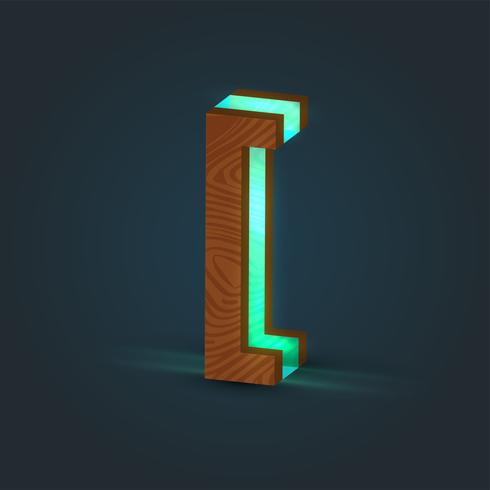 3D, realistisch, glas en houten karakter van een lettertype, vector