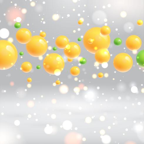 Glanzende realistische gele bubbels zwevend met grijze achtergrond, vectorillustraties vector