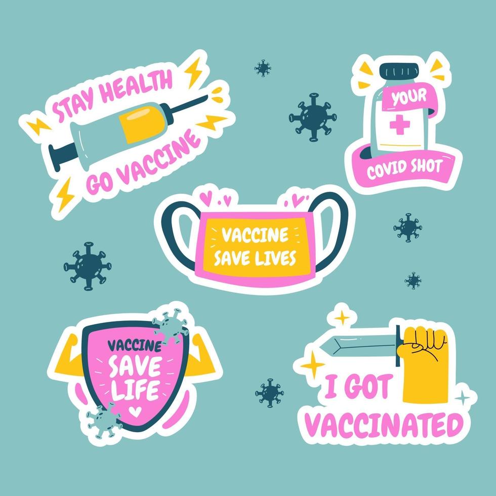 covid-19 vaccin stickerset vector