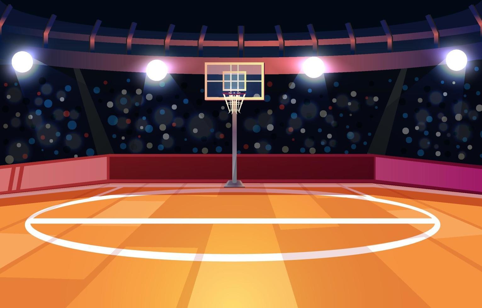 basketbalveld met toeschouwer en verlichting vector